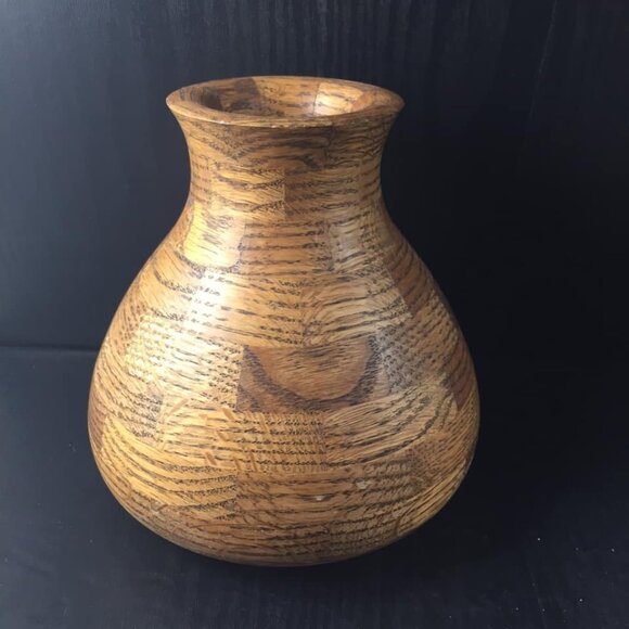 Wood Vase Oak Segmented Hand Turned Handmade 6 Inches - Picture 1 of 8